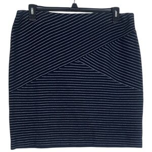 J JILL Navy with White Stripes Cotton Knit BodyCon Just-Above-The-Knee L Skirt